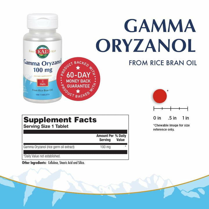 KAL Gamma Oryzanol 100 mg | Powerful Antioxidant for Healthy Aging, Exercise & Lipid Balance Support | ActivTab Rapid Disintegration | 100 Tablets - The Oasis of Health