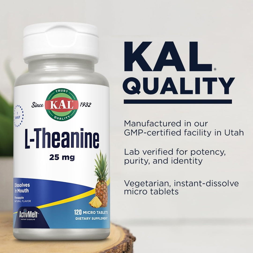 KAL L - Theanine ActivMelt 25mg Pineapple 120 Micro Tablets PN 40757 - The Oasis of Health