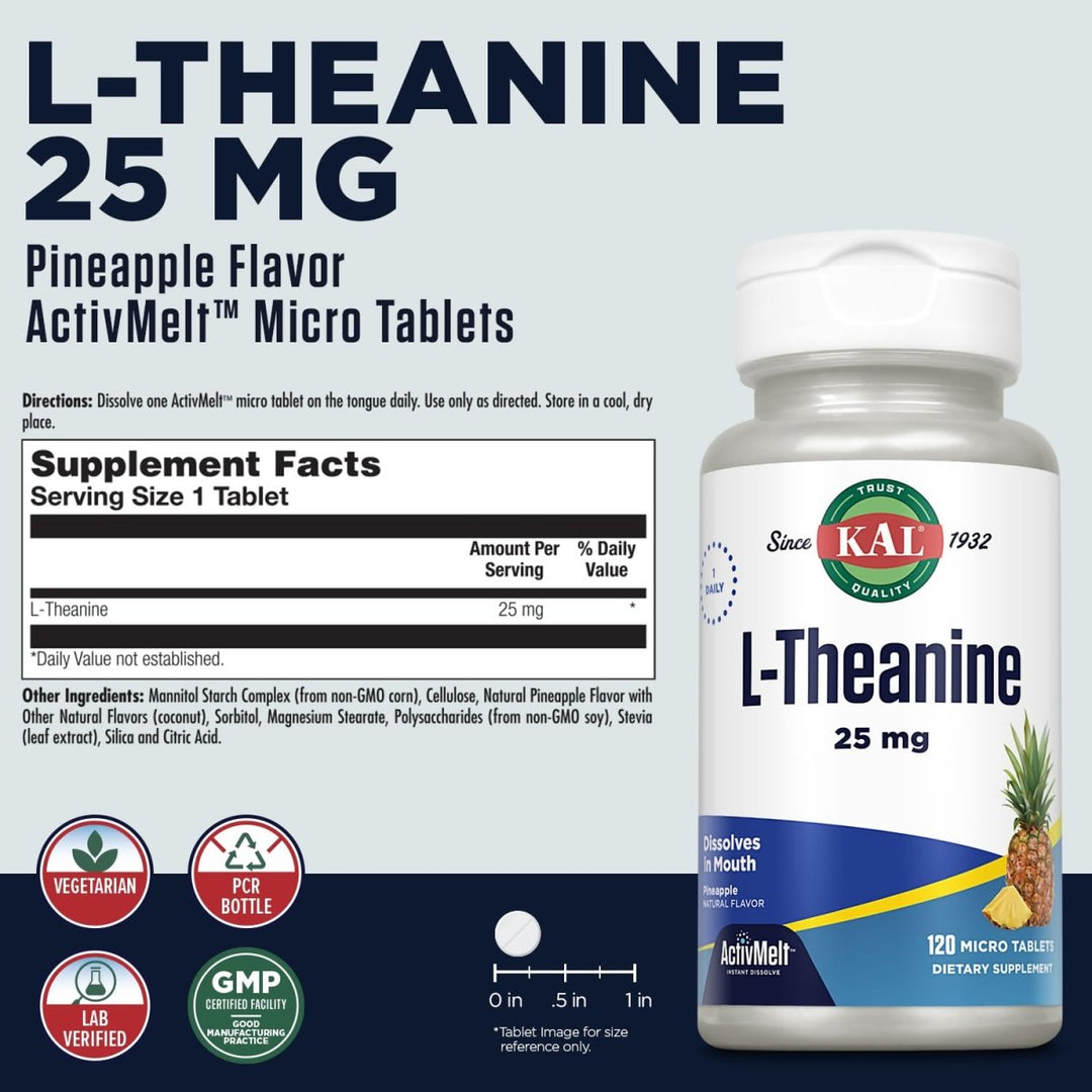 KAL L - Theanine ActivMelt 25mg Pineapple 120 Micro Tablets PN 40757 - The Oasis of Health