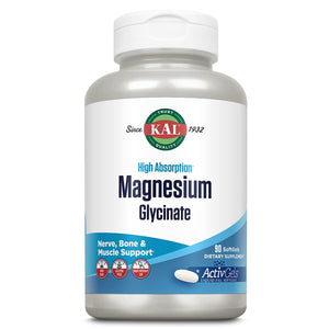 KAL Magnesium Glycinate ActivGels 315mg, High Absorption Magnesium Supplement for Muscle, Nerve & Bone Health Support, Non - GMO, Gluten Free, 30 Servings, 90 Softgels - The Oasis of Health
