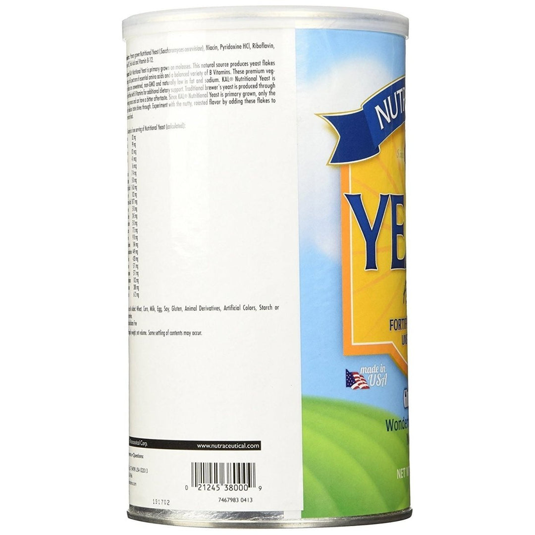 KAL Nutritional Yeast Flakes, Fortified with B12, Folic Acid & Other B Vitamins, Unsweetened, Great Nutty Flavor, Vegan & Gluten Free, 60 - Day Money Back Guarantee, Made in the USA, 34 Servings, 12oz - The Oasis of Health