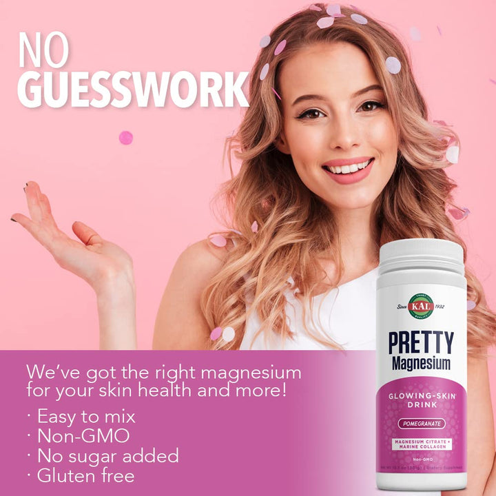 KAL Pretty Magnesium Glowing - Skin Drink | 325mg Mag Citrate + Marine Collagen | Cellular & Skin Health, 10.7oz, 70 Serv. - The Oasis of Health