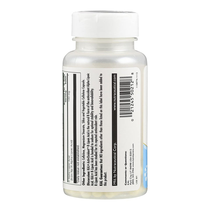 KAL R - Lipoic Acid AntiOxidant 100mg 60 Vcaps PN 50212 - The Oasis of Health