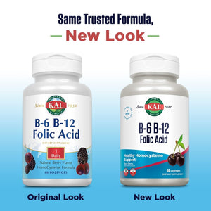 KAL Vitamin B - 6 B - 12 Folic Acid Supplement, B Vitamins for Healthy Energy, Heart & Red Blood Cell Support, w/Vitamin B12 Methylcobalamin and Folate, Natural Cherry, Gluten Free, 60 Serv, 60 Lozenges - The Oasis of Health