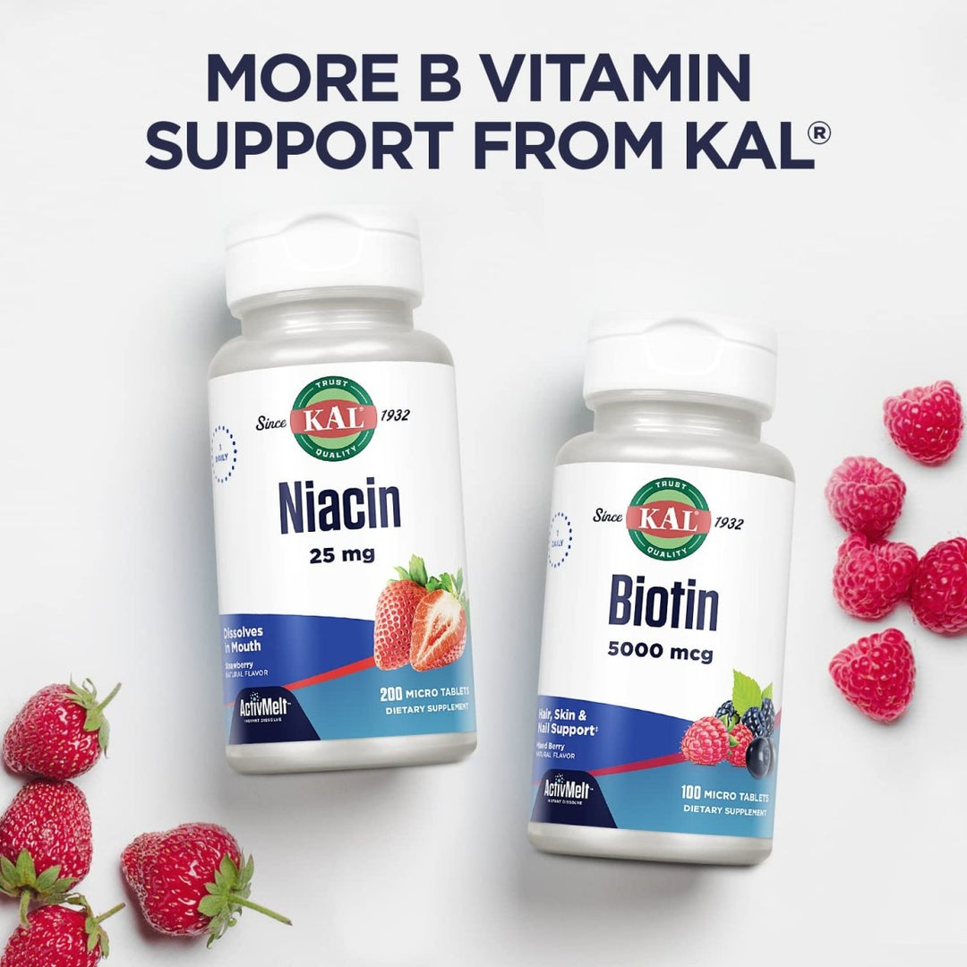KAL Vitamin B - 6 B - 12 Folic Acid Supplement, B Vitamins for Healthy Energy, Heart & Red Blood Cell Support, w/Vitamin B12 Methylcobalamin and Folate, Natural Cherry, Gluten Free, 60 Serv, 60 Lozenges - The Oasis of Health