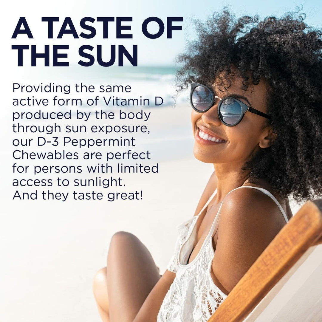 KAL Vitamin D3 1000 IU 25 mcg, Vitamin D Chewables, Calcium Absorption, Bone Health and Immune Support Supplement, Natural Peppermint Flavor, Sweetened with Xylitol, 100 Servings, 100 Chews - The Oasis of Health