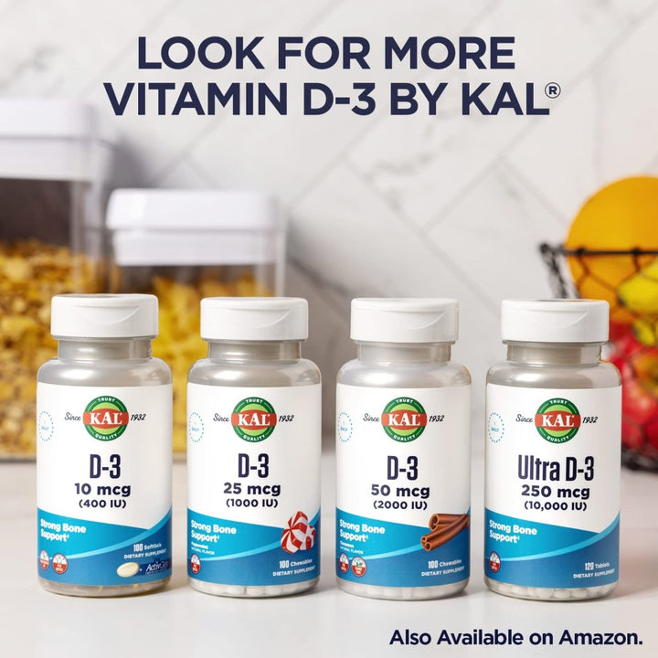 KAL Vitamin D3 1000 IU Softgels (25 mcg), 200 Softgels - The Oasis of Health