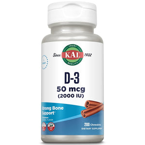 KAL Vitamin D3 Chewables 50 mcg, Vitamin D 2000 IU as Cholecalciferol, 200 Chewables 49864 - The Oasis of Health