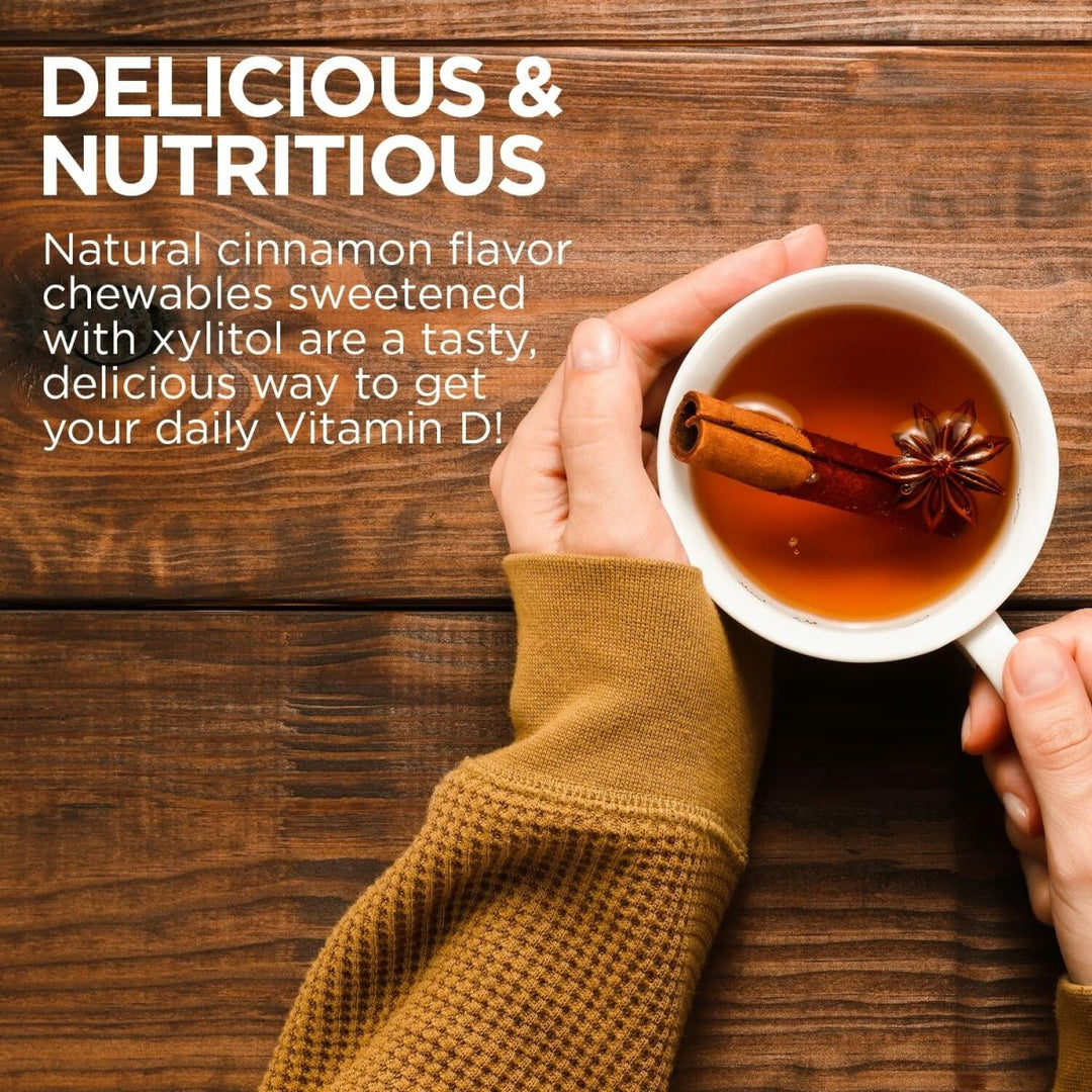 KAL Vitamin D3 Chewables 50 mcg, Vitamin D 2000 IU as Cholecalciferol, Sugar Free, Natural Cinnamon Flavor D3 Vitamin, Immune Support & Bone Health, 100 Servings, 100 Chewables - The Oasis of Health