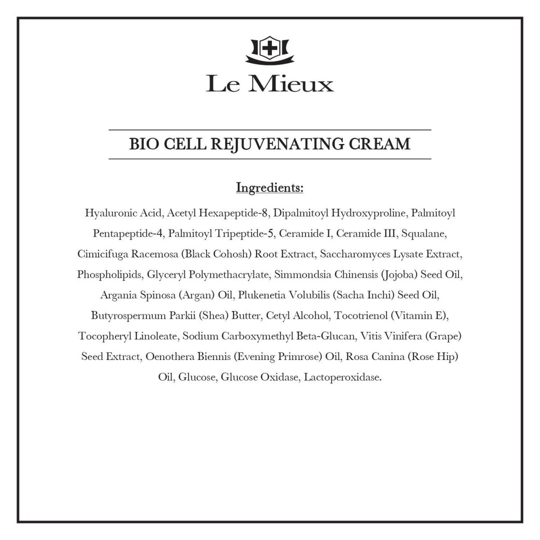 Le Mieux Bio Cell Rejuvenating Cream - Triple Peptide Facial Moisturizer with Hyaluronic Acid, Squalane &amp; Rose Hip, Night &amp; Day Cream for Face &amp; Neck, No Parabens or Sulfates (1.75 oz / 52 ml) - The Oasis of Health