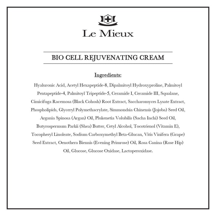 Le Mieux Bio Cell Rejuvenating Cream - Triple Peptide Facial Moisturizer with Hyaluronic Acid, Squalane &amp; Rose Hip, Night &amp; Day Cream for Face &amp; Neck, No Parabens or Sulfates (1.75 oz / 52 ml) - The Oasis of Health