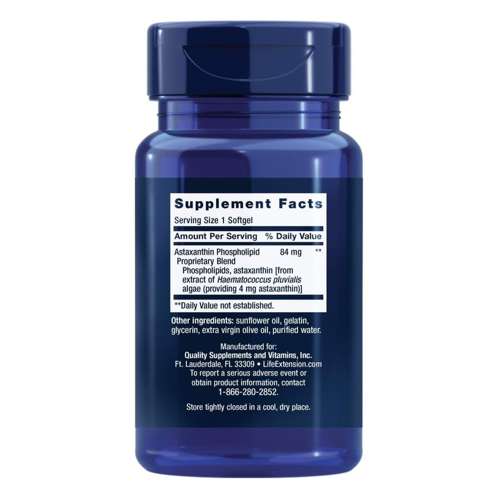 Life Extension Astaxanthin with Phospholipids 4 mg - For Eye & Heart Health + Metabolic & Cardiovascular Health - Supports Inflammatory & Immune Response - Gluten Free, Non - GMO - 30 Softgels - The Oasis of Health