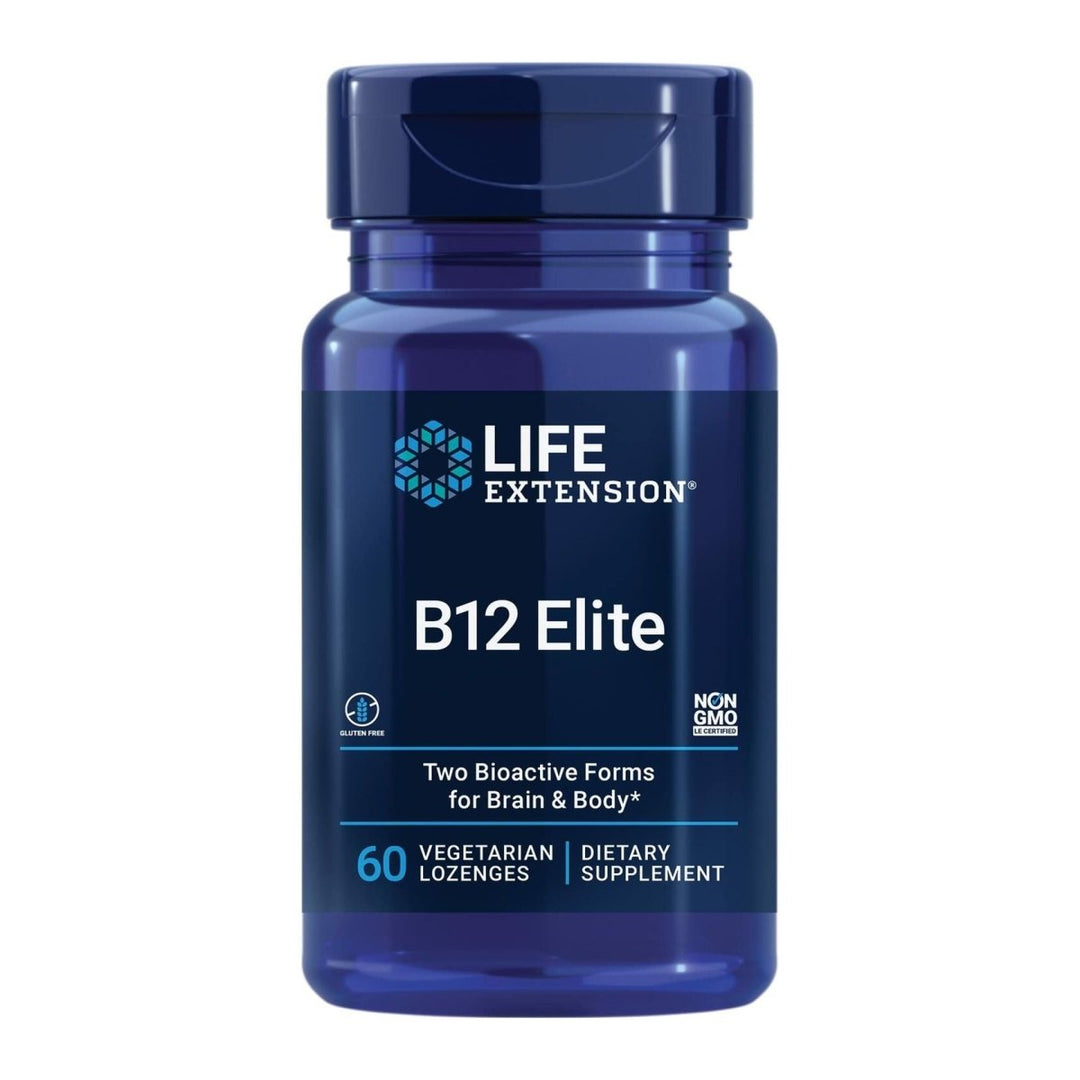 Life Extension B12 Elite, adenosylcobalamin, methylcobalamin, Two Active Forms for Brain Health & Dopamine Production, Non - GMO, Gluten - Free, Vegetarian, 60 lozenges - The Oasis of Health