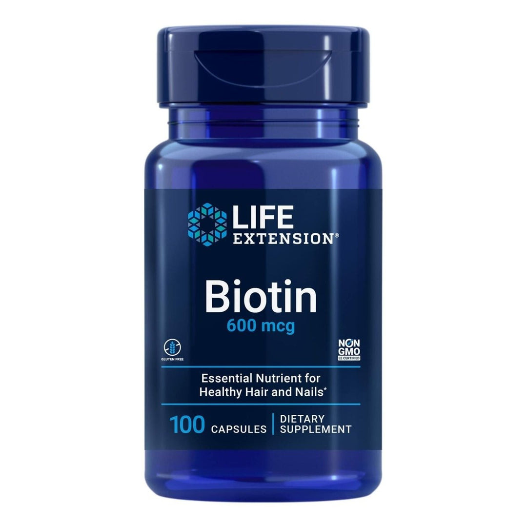 Life Extension Biotin 600 mcg Vitamin B7 Support Supplement for Beautiful Hair, Nails & Beyond � Gluten - Free, Non - GMO - 100 Capsules - The Oasis of Health