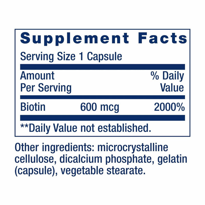 Life Extension Biotin 600 mcg Vitamin B7 Support Supplement for Beautiful Hair, Nails & Beyond � Gluten - Free, Non - GMO - 100 Capsules - The Oasis of Health