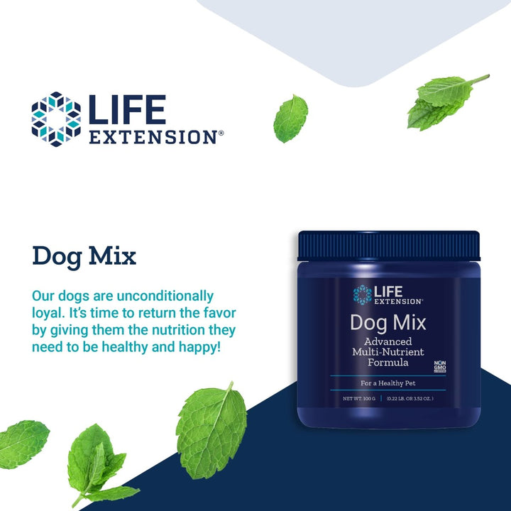 Life Extension Dog Mix - Daily Nutrition Care Supplement Powder for Your Canine Pet - Advanced Formula with Vitamins, Probiotics &amp; Essential Fatty Acids - Gluten - Free, Non - GMO ? 100 g, 60 Servings - The Oasis of Health