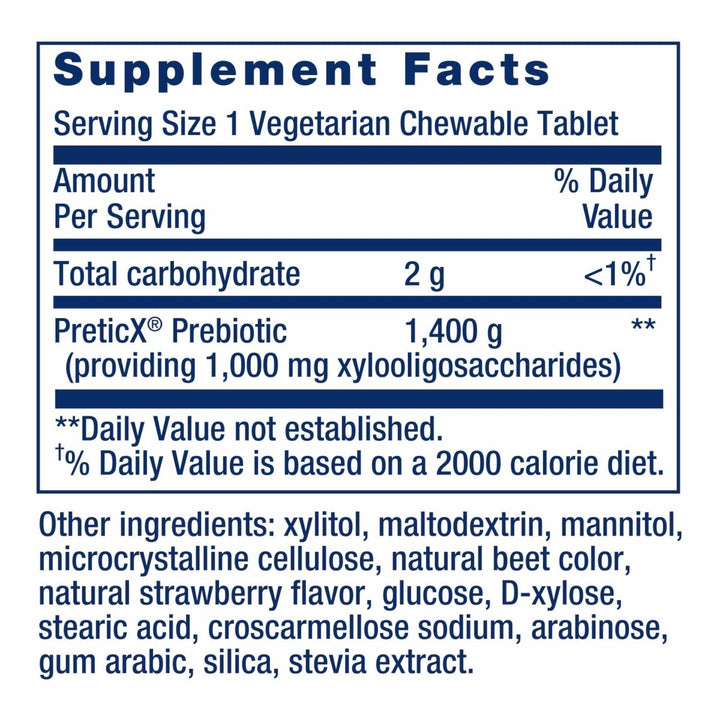 Life Extension FLORASSIST® Prebiotic Chewable (Strawberry), 1000 mg xylooligosaccharides, prebiotic Supplement Provides Fuel for Gut Flora, Gluten - Free, Non - GMO, Vegetarian, 60 chewable Tablets - The Oasis of Health