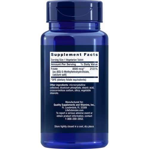 Life Extension High Potency Optimized Folate 8500 mcg DFE, 30 Vegetarian Tablets (Pack of 4) - The Oasis of Health