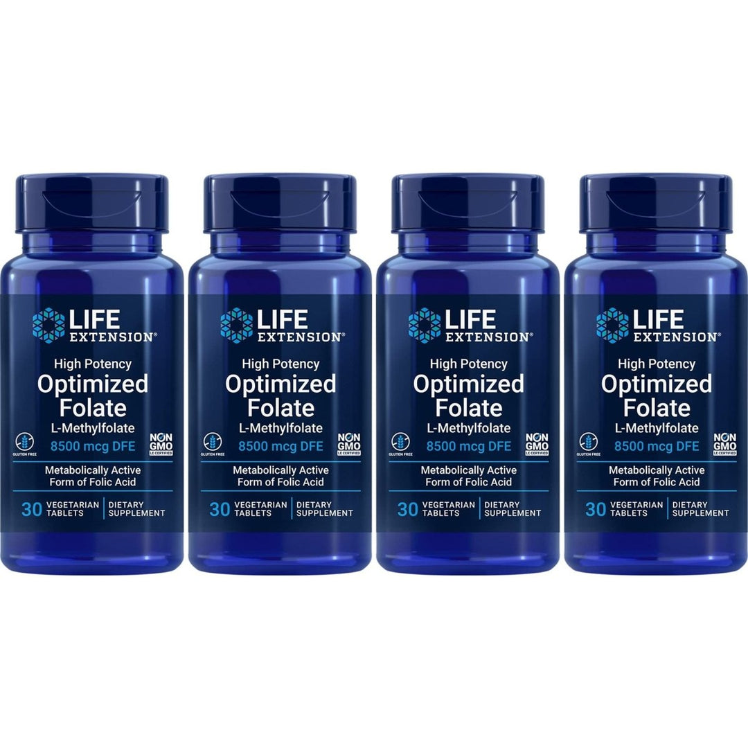 Life Extension High Potency Optimized Folate 8500 mcg DFE, 30 Vegetarian Tablets (Pack of 4) - The Oasis of Health