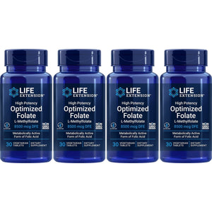 Life Extension High Potency Optimized Folate 8500 mcg DFE, 30 Vegetarian Tablets (Pack of 4) - The Oasis of Health