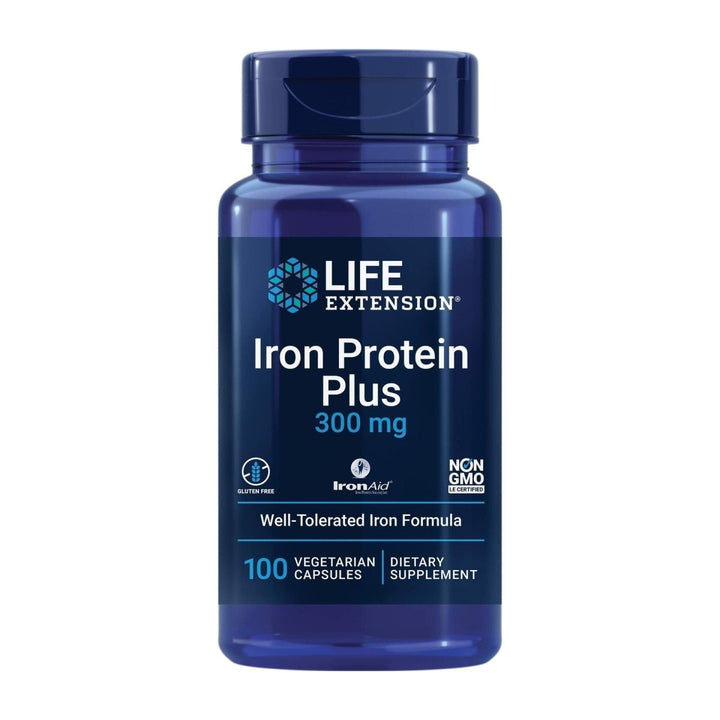 Life Extension Iron Protein Plus, Iron Protein succinylate, absorbable Iron Supplement for Whole - Body Health, Non - GMO, Gluten - Free, Vegetarian, 100 Capsules - The Oasis of Health