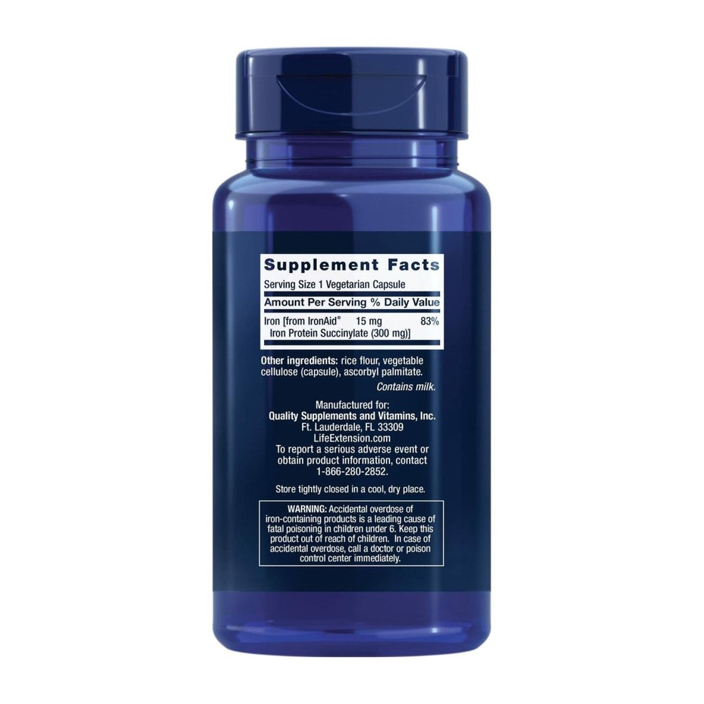 Life Extension Iron Protein Plus, Iron Protein succinylate, absorbable Iron Supplement for Whole - Body Health, Non - GMO, Gluten - Free, Vegetarian, 100 Capsules - The Oasis of Health