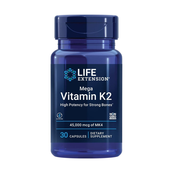 Life Extension Mega Vitamin K2 High Potency for Strong Bones, clinically Studied 45 mg K2 Dosage, Promotes Healthy Bone Density, Gluten - Free, Non - GMO, 30 Capsules - The Oasis of Health