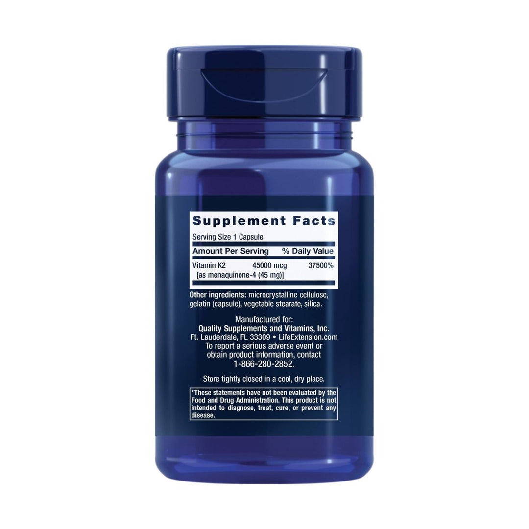 Life Extension Mega Vitamin K2 High Potency for Strong Bones, clinically Studied 45 mg K2 Dosage, Promotes Healthy Bone Density, Gluten - Free, Non - GMO, 30 Capsules - The Oasis of Health