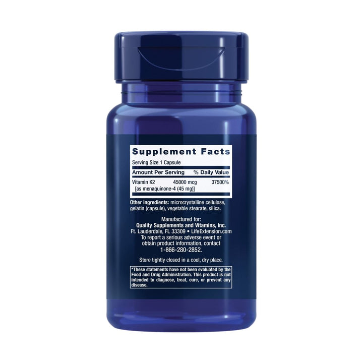 Life Extension Mega Vitamin K2 High Potency for Strong Bones, clinically Studied 45 mg K2 Dosage, Promotes Healthy Bone Density, Gluten - Free, Non - GMO, 30 Capsules - The Oasis of Health