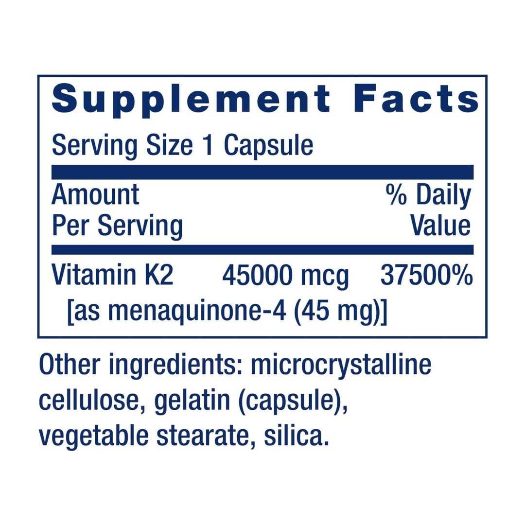 Life Extension Mega Vitamin K2 High Potency for Strong Bones, clinically Studied 45 mg K2 Dosage, Promotes Healthy Bone Density, Gluten - Free, Non - GMO, 30 Capsules - The Oasis of Health
