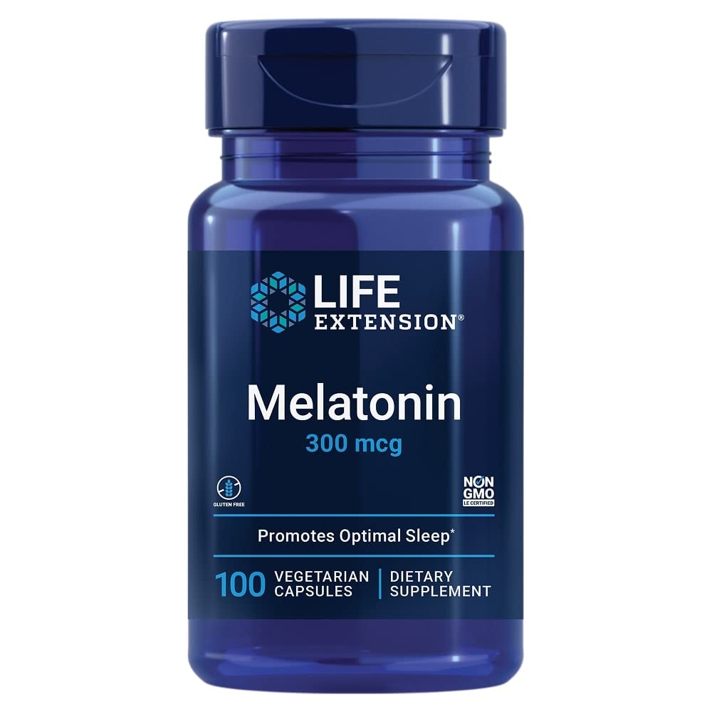 Life Extension Melatonin, 300 mcg, gentle sleep support, healthy circadian rhythms, cellular defense, gluten - free, non - GMO, vegetarian, 100 capsules - The Oasis of Health