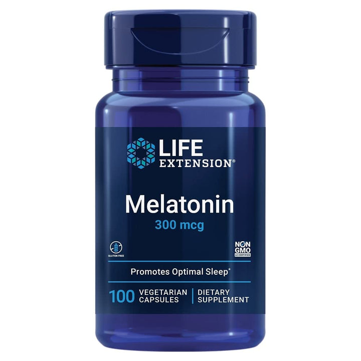 Life Extension Melatonin, 300 mcg, gentle sleep support, healthy circadian rhythms, cellular defense, gluten - free, non - GMO, vegetarian, 100 capsules - The Oasis of Health