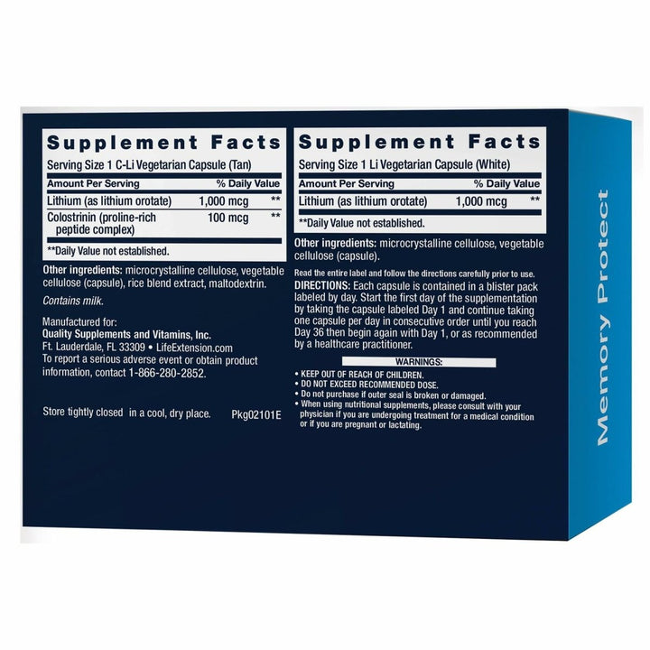 Life Extension Memory Protect, Lithium, colostrinin Milk peptides, Memory and Cognitive Health Support, Gluten - Free, Non - GMO, 12 colostrinin - Lithium (C - Li) Capsules, 24 Lithium (Li) Capsules - The Oasis of Health