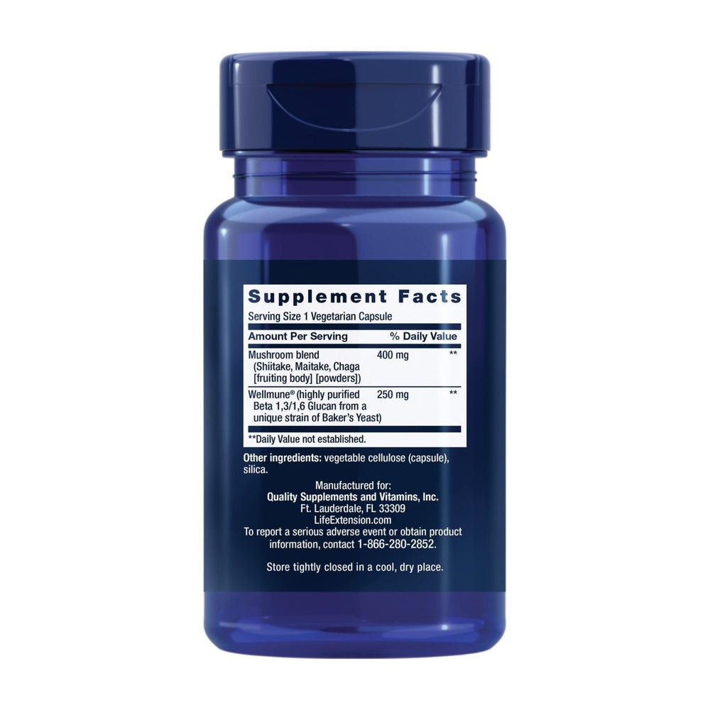 Life Extension - Mushroom Immune with Beta Glucans - 30 Vegetarian Capsules - The Oasis of Health