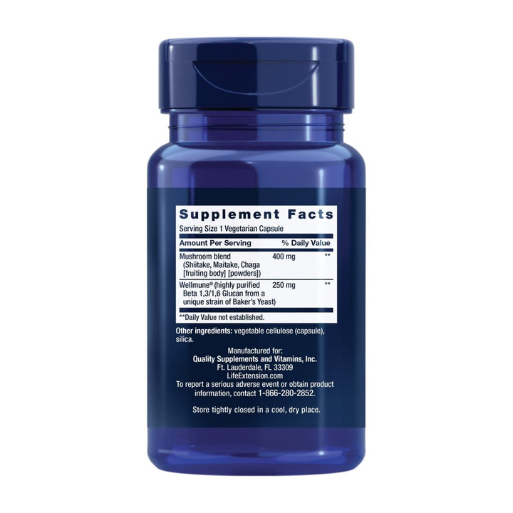 Life Extension - Mushroom Immune with Beta Glucans - 30 Vegetarian Capsules - The Oasis of Health