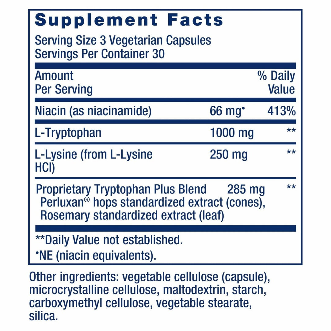 Life Extension Optimized Tryptophan Plus 1000mg - L - Tryptophan Supplement with Niacin and L - Lysine for Healthy Sleep & Stress Response – Gluten - Free, Non - GMO, Vegetarian - 90 Capsules - The Oasis of Health