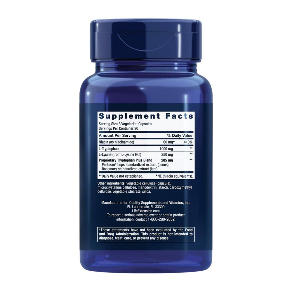 Life Extension Optimized Tryptophan Plus 1000mg - L - Tryptophan Supplement with Niacin and L - Lysine for Healthy Sleep & Stress Response – Gluten - Free, Non - GMO, Vegetarian - 90 Capsules - The Oasis of Health