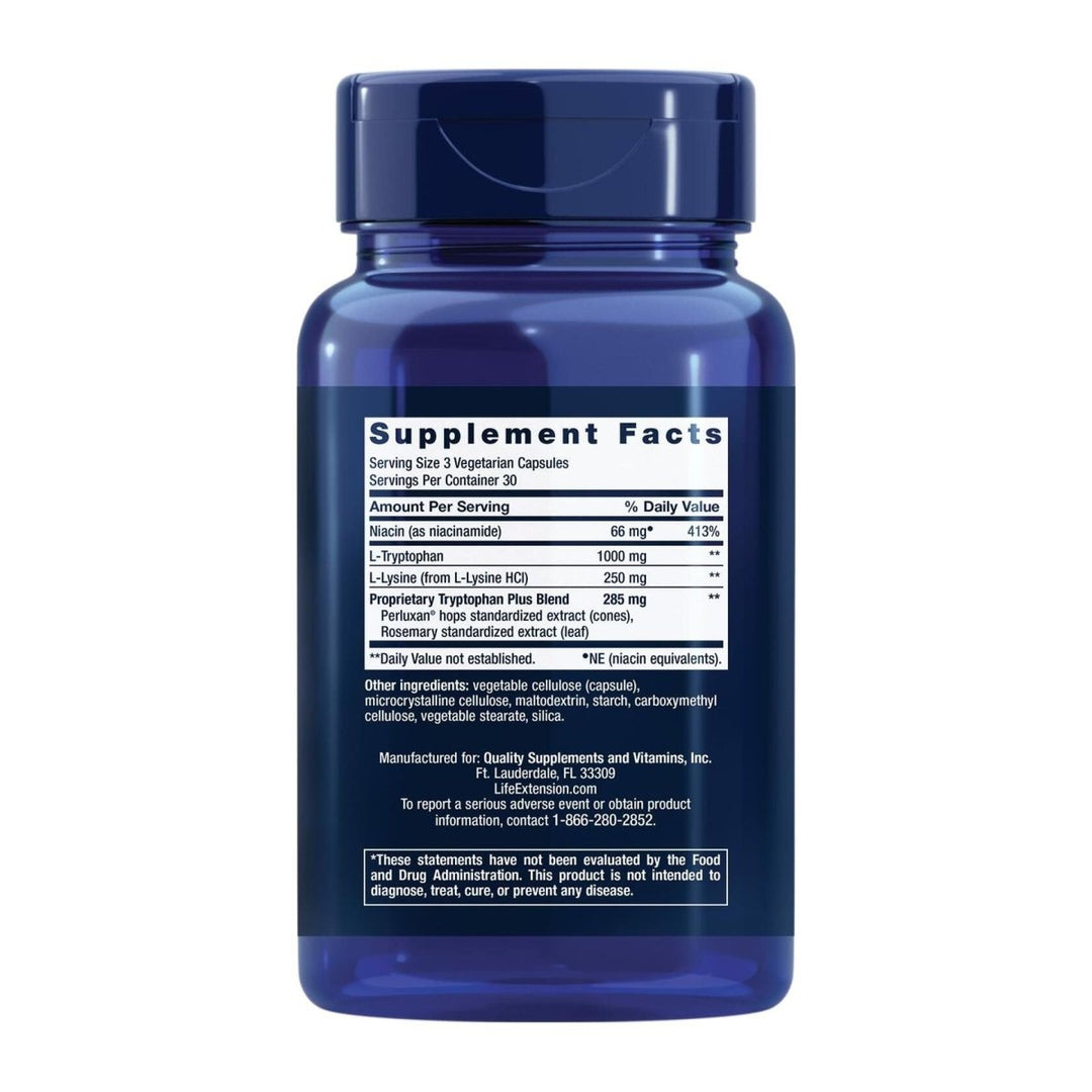 Life Extension Optimized Tryptophan Plus 1000mg - L - Tryptophan Supplement with Niacin and L - Lysine for Healthy Sleep & Stress Response – Gluten - Free, Non - GMO, Vegetarian - 90 Capsules - The Oasis of Health