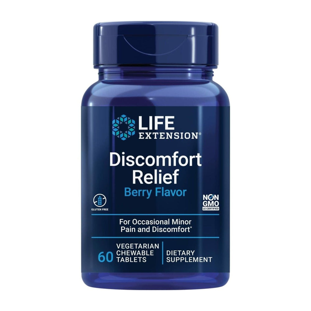 Life Extension Pea Discomfort Relief (Berry Flavor) for Occasional Minor Pain & Discomfort – Palmitoylethanolamide Supplement - Gluten - Free, Non - GMO, Vegetarian – 60 Chewable Tablets - The Oasis of Health
