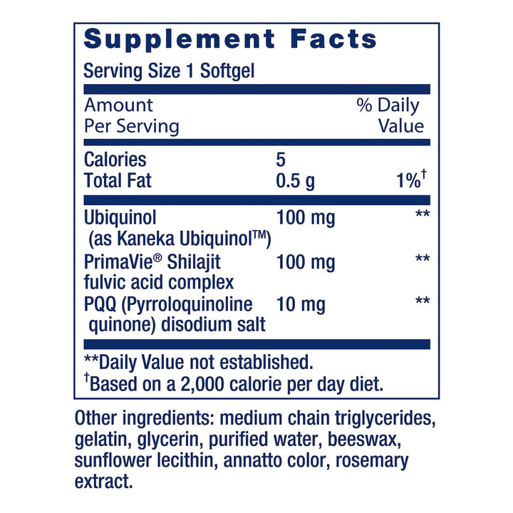 Life Extension Super Ubiquinol CoQ10 with PQQ, CoQ10, PQQ, shilajit, heart health, cellular energy support, 8x better absorption, gluten - free, 100 mg, 30 softgels - The Oasis of Health