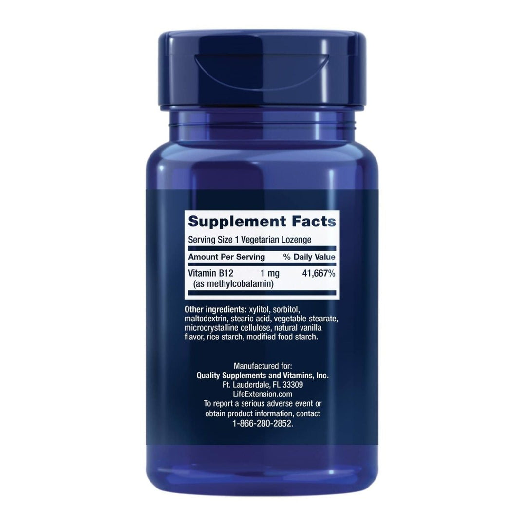 Life Extension Vitamin B12 Methylcobalamin, Nerve Health Supplement, Cognitive Support, Energy Vitamin, methylcobalamin B12, 1 mg, Quick - Dissolving, Vegetarian, 60 lozenges - The Oasis of Health