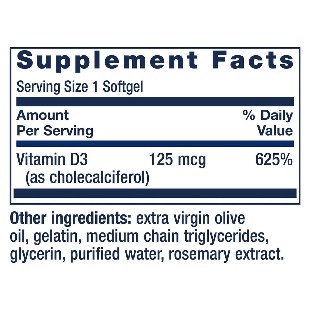 Life Extension Vitamin D3 125 Mcg (5000 Iu) – Promotes Bone Health, Brain Health and Immune Function – Non - GMO – Gluten - Free – Two Pack – 2 x 60 Softgels - The Oasis of Health
