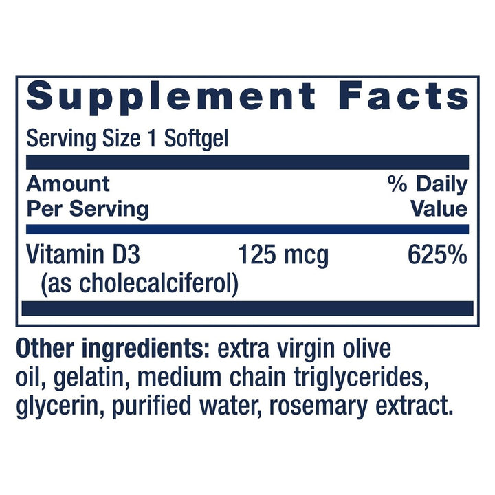 Life Extension Vitamin D3 125 Mcg (5000 Iu) – Promotes Bone Health, Brain Health and Immune Function – Non - GMO – Gluten - Free – Two Pack – 2 x 60 Softgels - The Oasis of Health