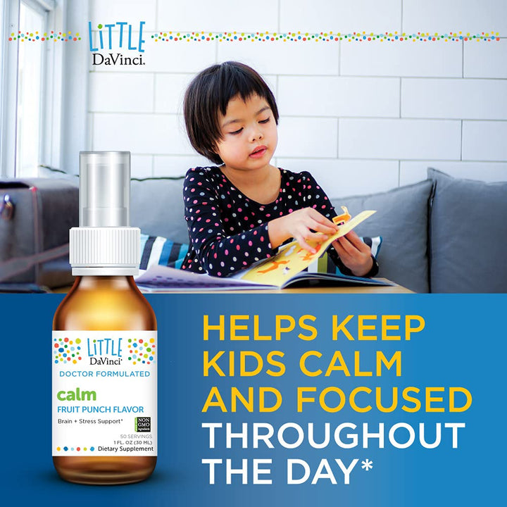 Little DaVinci Calm - Calming Supplement for Kids* - Supports Relaxation, Focus and Alertness* - With Green Tea Leaf Extract and Stevia Leaf Extract - Fruit Punch Flavor - 30 ml - The Oasis of Health