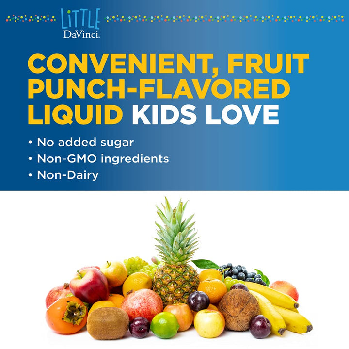 Little DaVinci Calm - Calming Supplement for Kids* - Supports Relaxation, Focus and Alertness* - With Green Tea Leaf Extract and Stevia Leaf Extract - Fruit Punch Flavor - 30 ml - The Oasis of Health