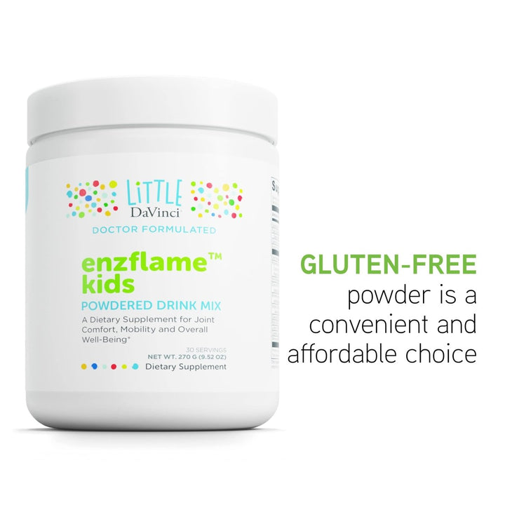 Little DaVinci Enzflame Kids - Powder Drink Mix Supplement to Support Muscle and Joint Comfort, Mobility and Immune Health* - With Calcium, Sodium, Enzymes, DMG, and More - Orange Flavor - 30 Servings - The Oasis of Health
