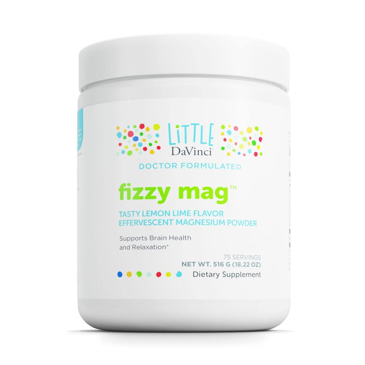 Little DaVinci Fizzy Mag - Effervescent Magnesium Supplement for Kids to Support Brain Health, Relaxation and Behavior* - with Calcium, Riboflavin, and More - Lemon Lime Flavor - 516 g, 75 Servings - The Oasis of Health