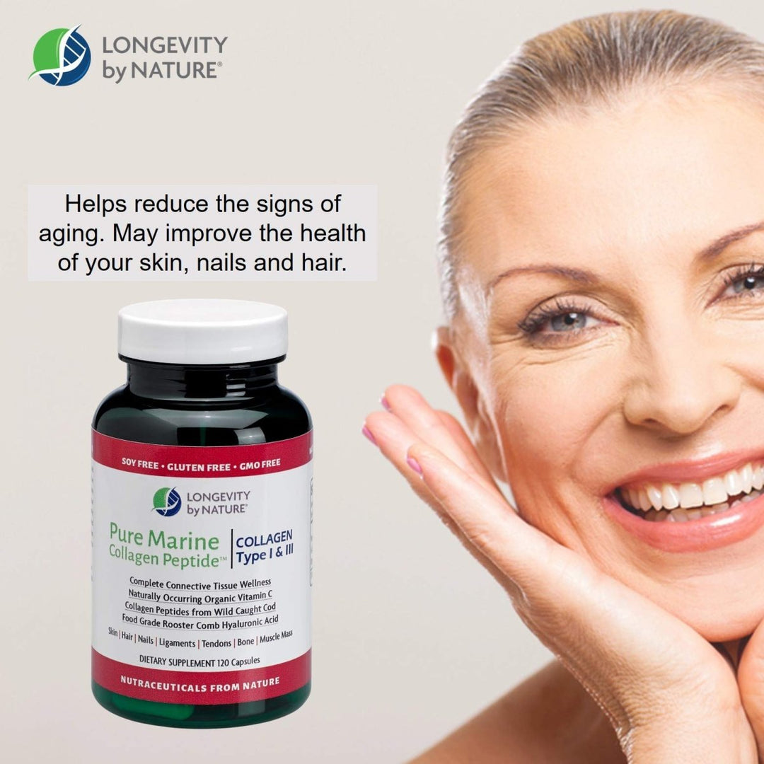 Longevity by Nature - Pure Marine Collage Peptide Type I & III - 120 Capsules - The Oasis of Health