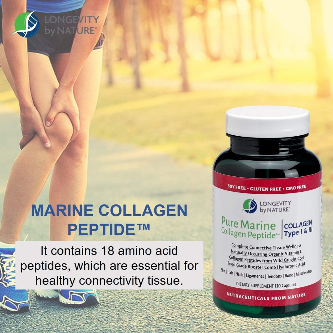 Longevity by Nature - Pure Marine Collage Peptide Type I & III - 120 Capsules - The Oasis of Health