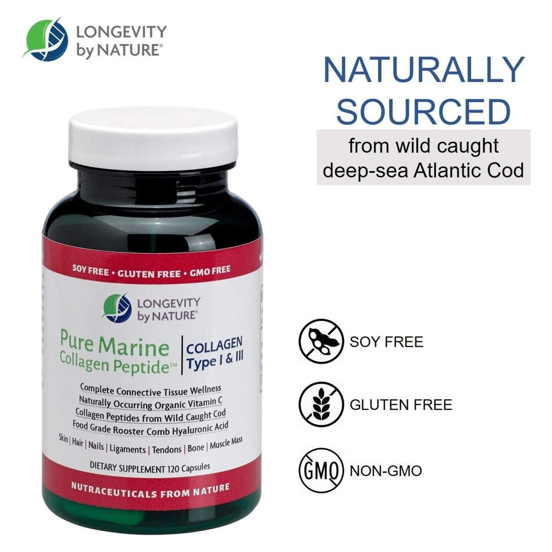 Longevity by Nature - Pure Marine Collage Peptide Type I & III - 120 Capsules - The Oasis of Health